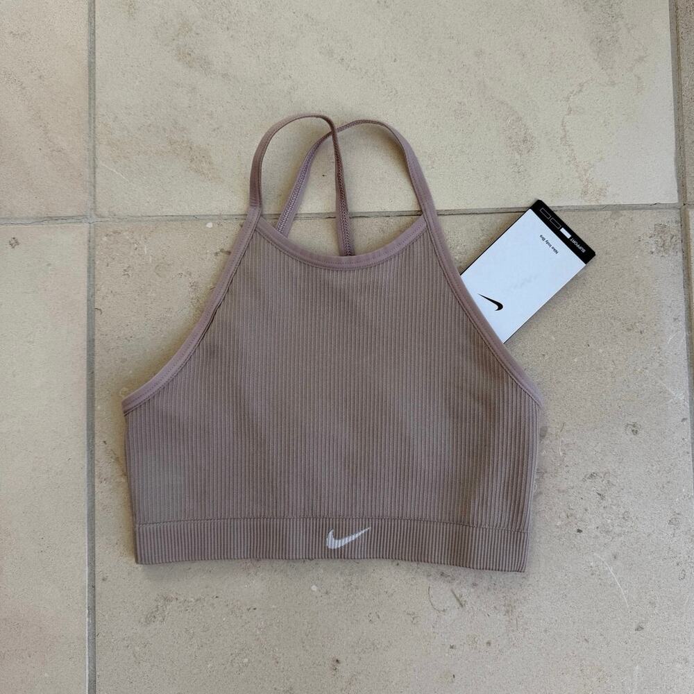 NWT Nike Indy Ribbed Dri-FIT Sports Bra XS Taupe Light Support Yoga
